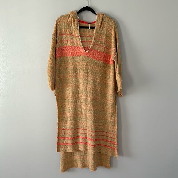 Free People Hooded Tunic Size Medium Color Cream and Orange Berkley - Picture 2 of 10